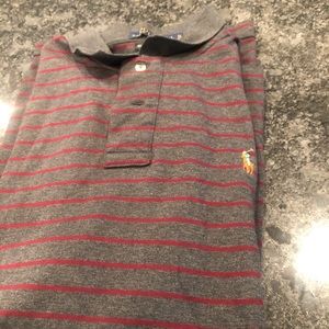 Men’s Large Ralph Lauren Grey w Maroon Stripe Polo